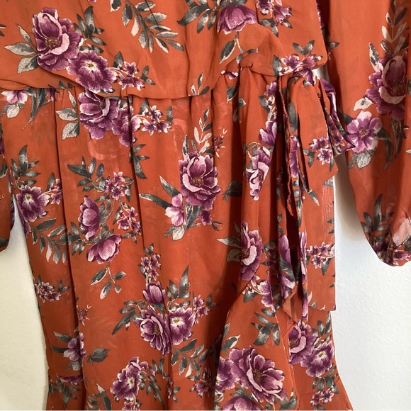 Speechless Floral Chiffon Dress Girls 12 Rust Orange Long Sleeve Lined - Picture 6 of 15